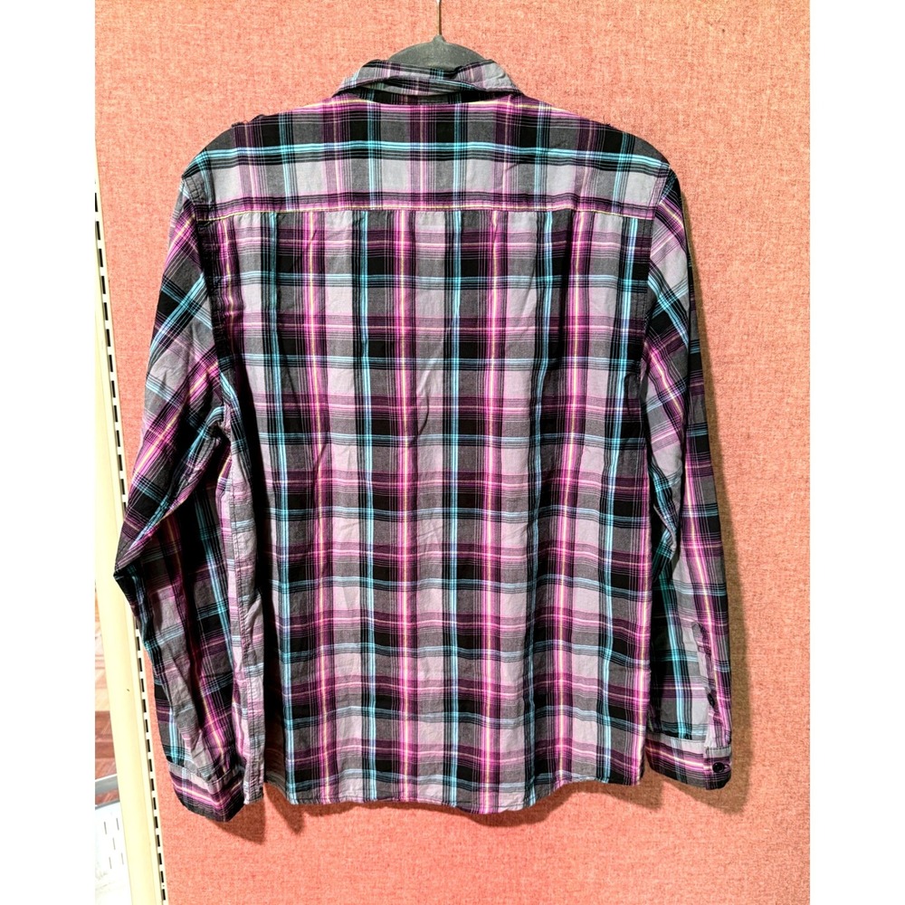 Carbon Plaid Button Up Shirt Womens Large Purple Gray Blue Cotton Grunge Y2K - Picture 3 of 5